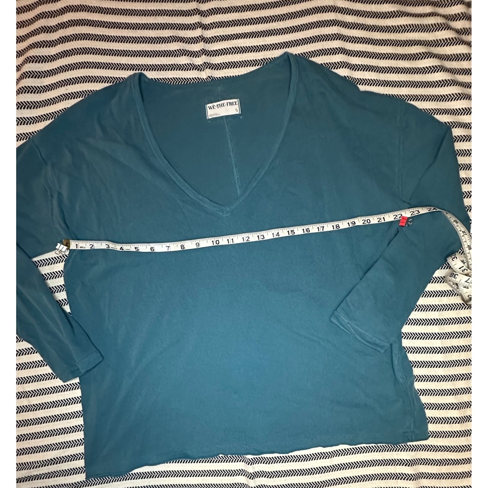 Free People Teal V Neck Long Sleeve Tunic‎ Top Size S Relaxed Fit 100%Cotton